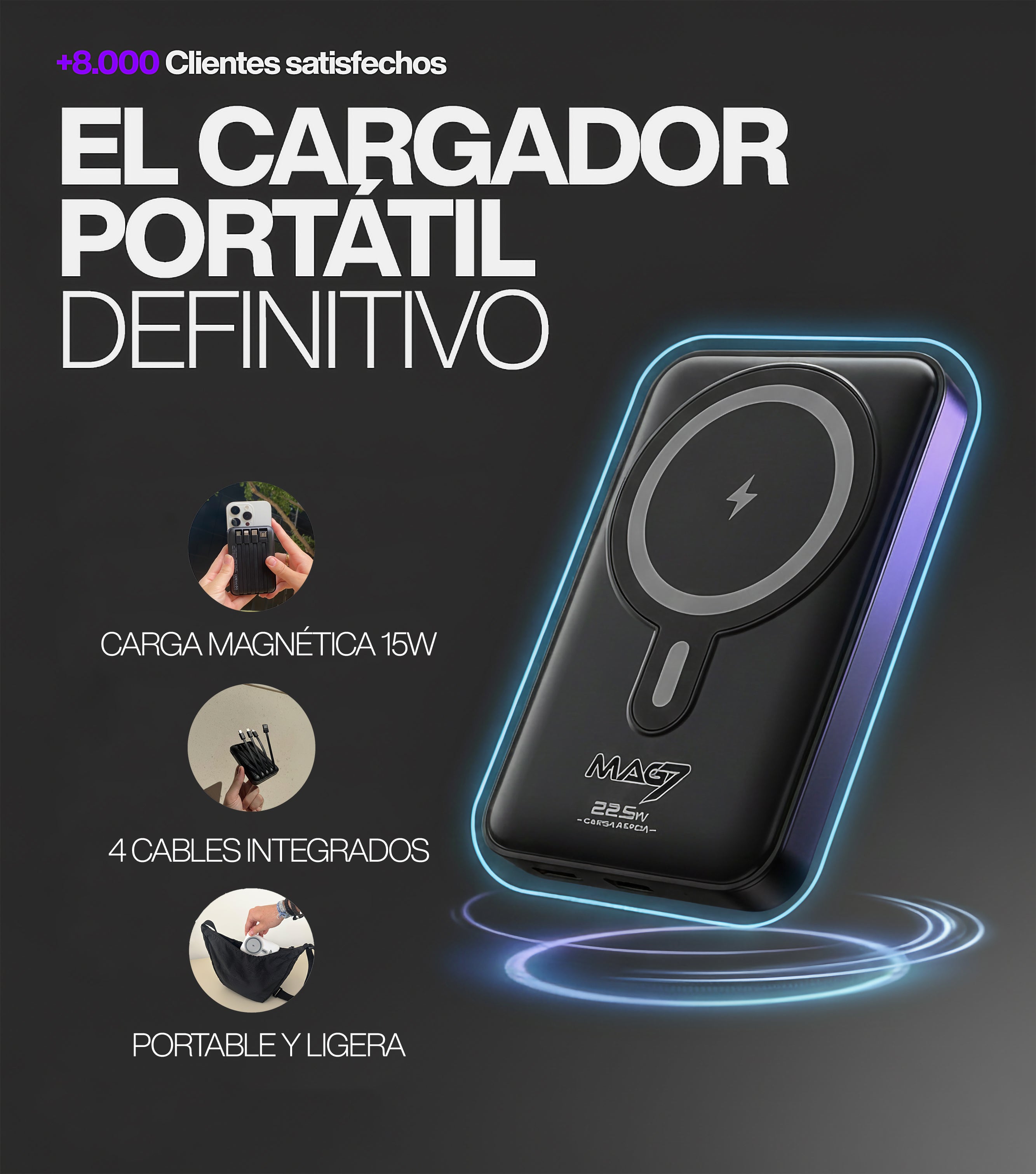 MAG7® Batería Portátil Magnética 7 en 1® | 10.000 mAh